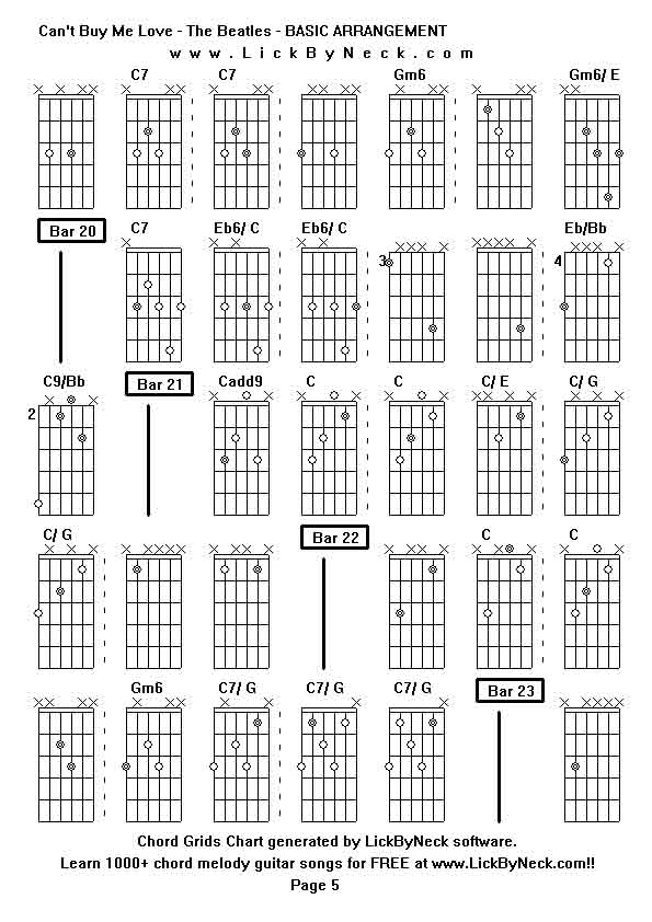 Chord Grids Chart of chord melody fingerstyle guitar song-Can't Buy Me Love - The Beatles - BASIC ARRANGEMENT,generated by LickByNeck software.